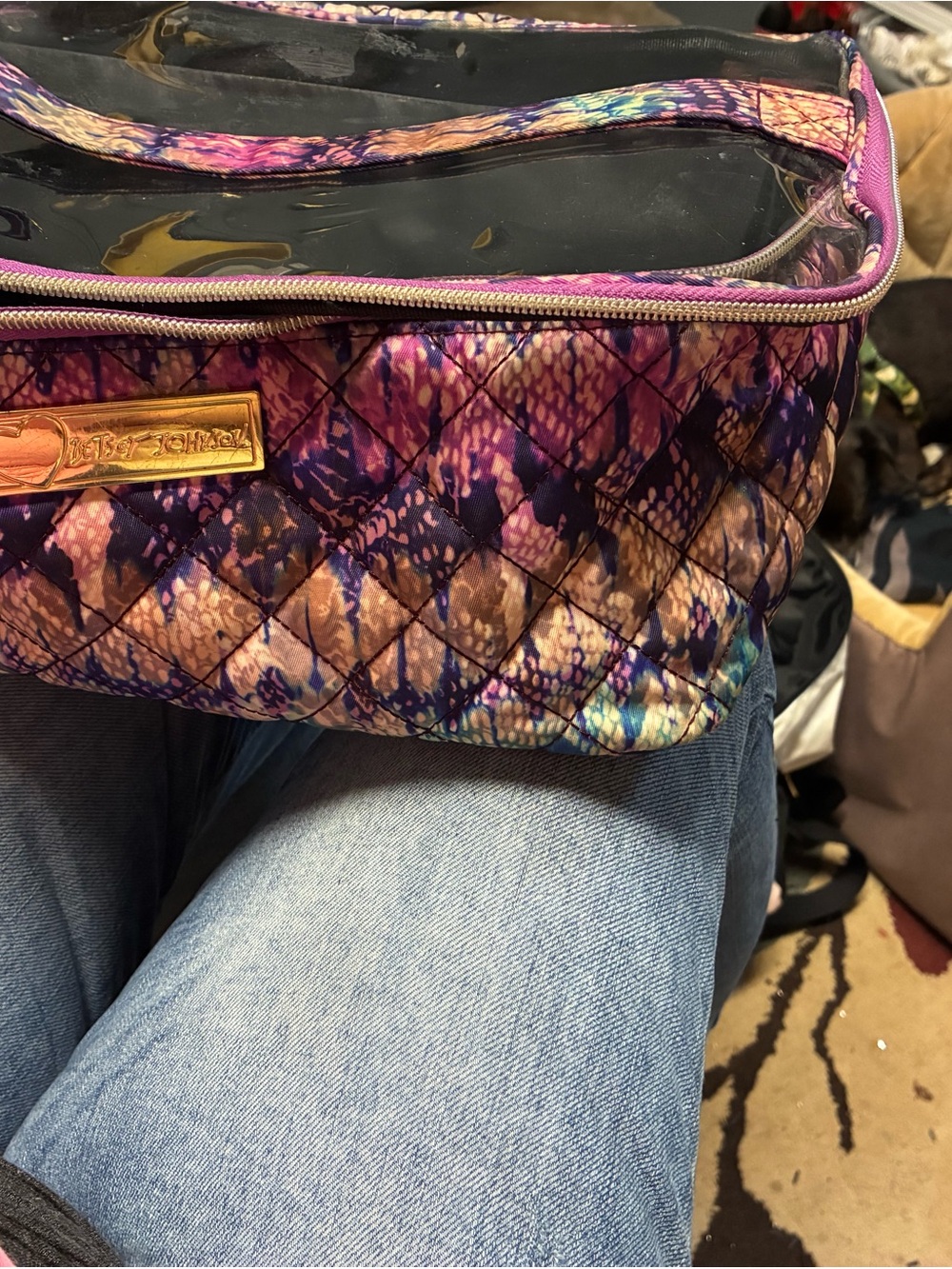 Betsey Johnson Quilted Cosmetic Case in Purple, Pink, Blue Multicolor